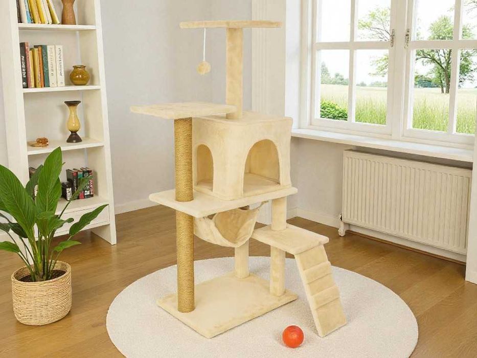 STABILNY Drapak dla kota 125 cm Domek, Hamak, Sizal, [DARMOWA DOSTAWA]