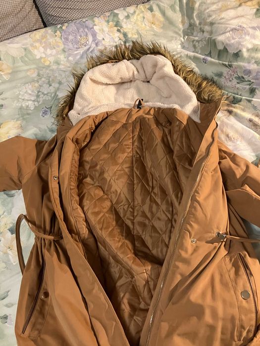 Kurtka zimowa futro beżowa camel H&M