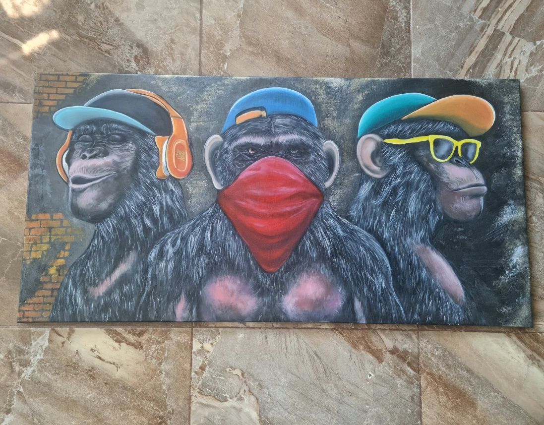 Интерьерная  карина "Три обезьяны ". 100х50