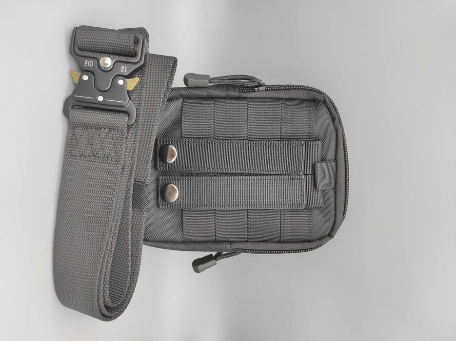 Czarny Zestaw Nerka + Pas Metalowa Klamra Wojskowy Taktyczny