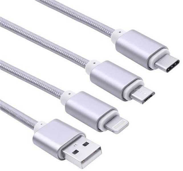 Kabel USB 3w1 Micro USB USB-C Lightning