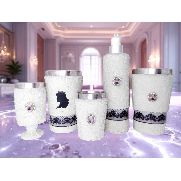 Білий набір аксесуарів для ванної кімнати з мармурової крихти Хендмейд