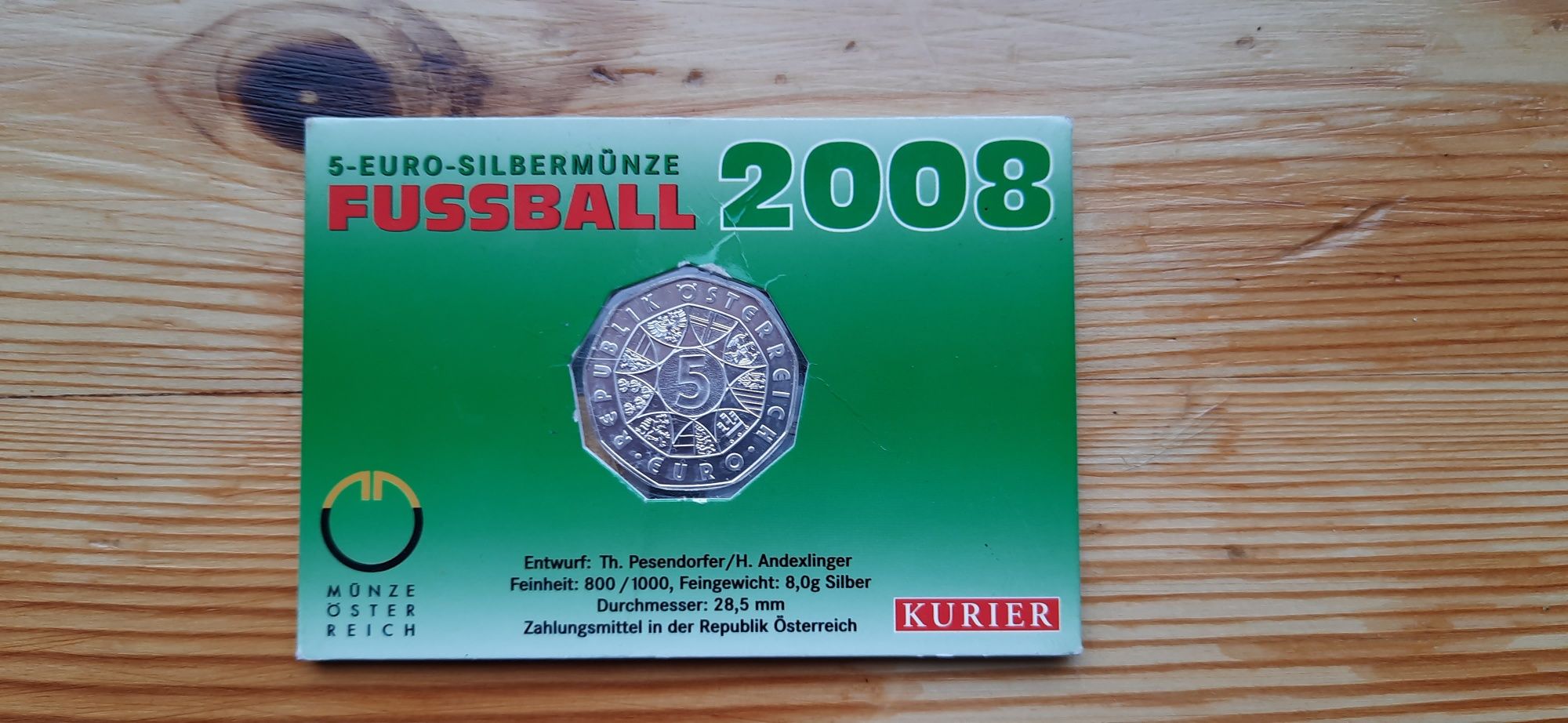 Srebrna Moneta 5 Euro Mistrzostwa Europy 2008 Kolecjonerska.