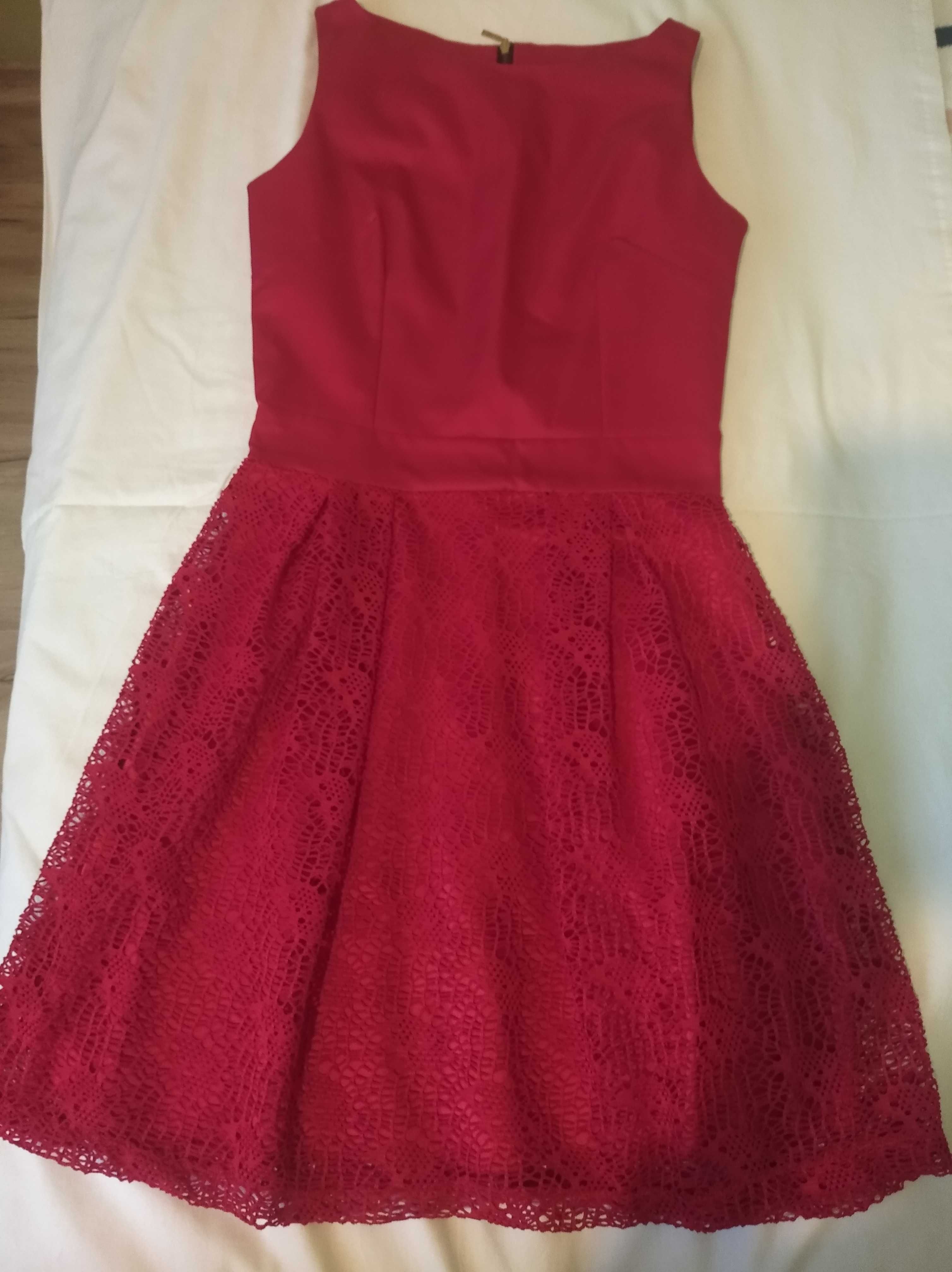 Sukienka czerwona 36 koronka