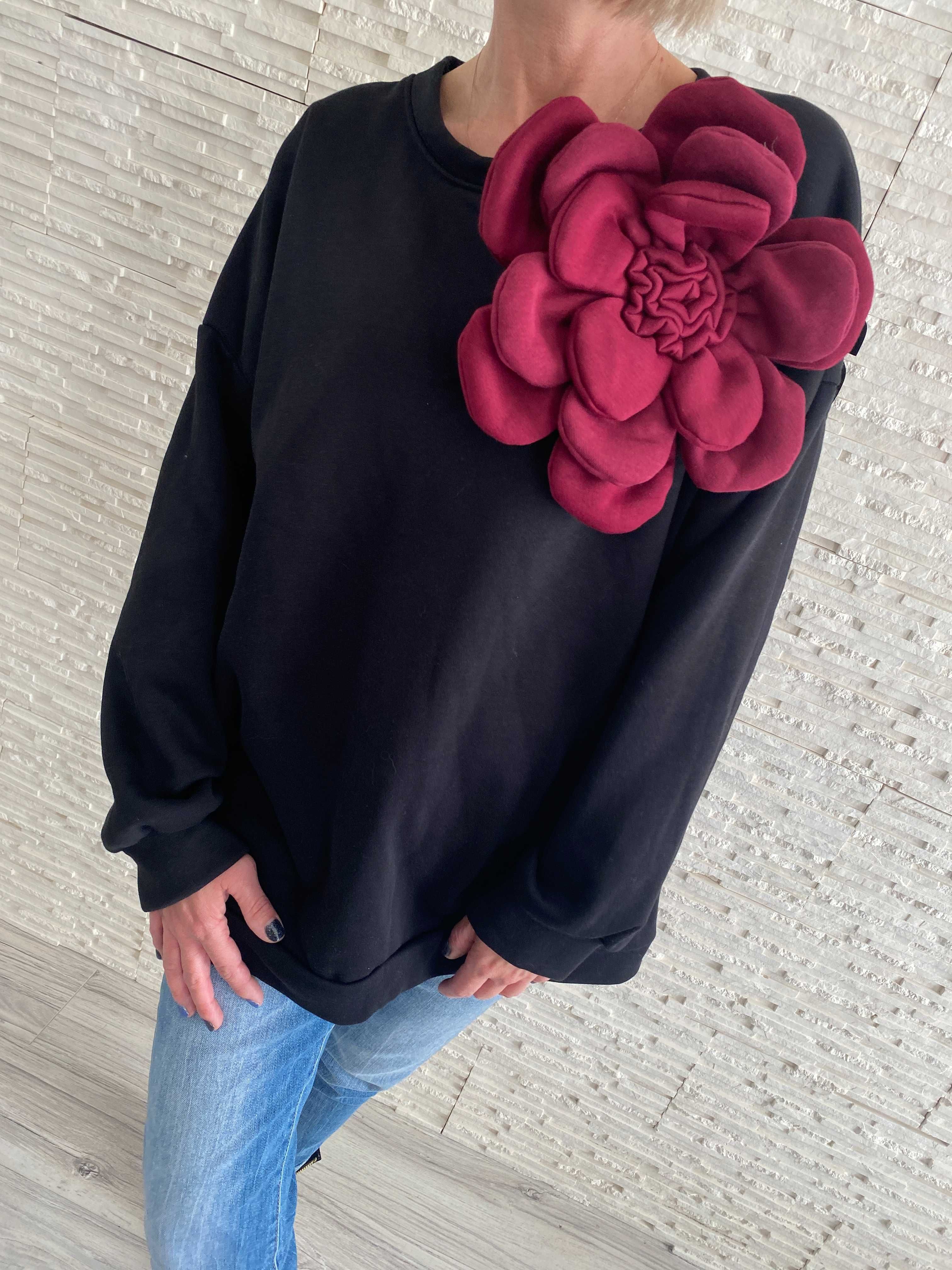New collection nowa bluza oversize broszka kwiat 3D