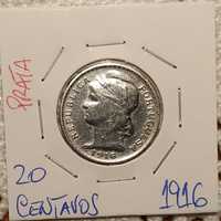 Portugal - moeda em prata de 20 centavos de 1916