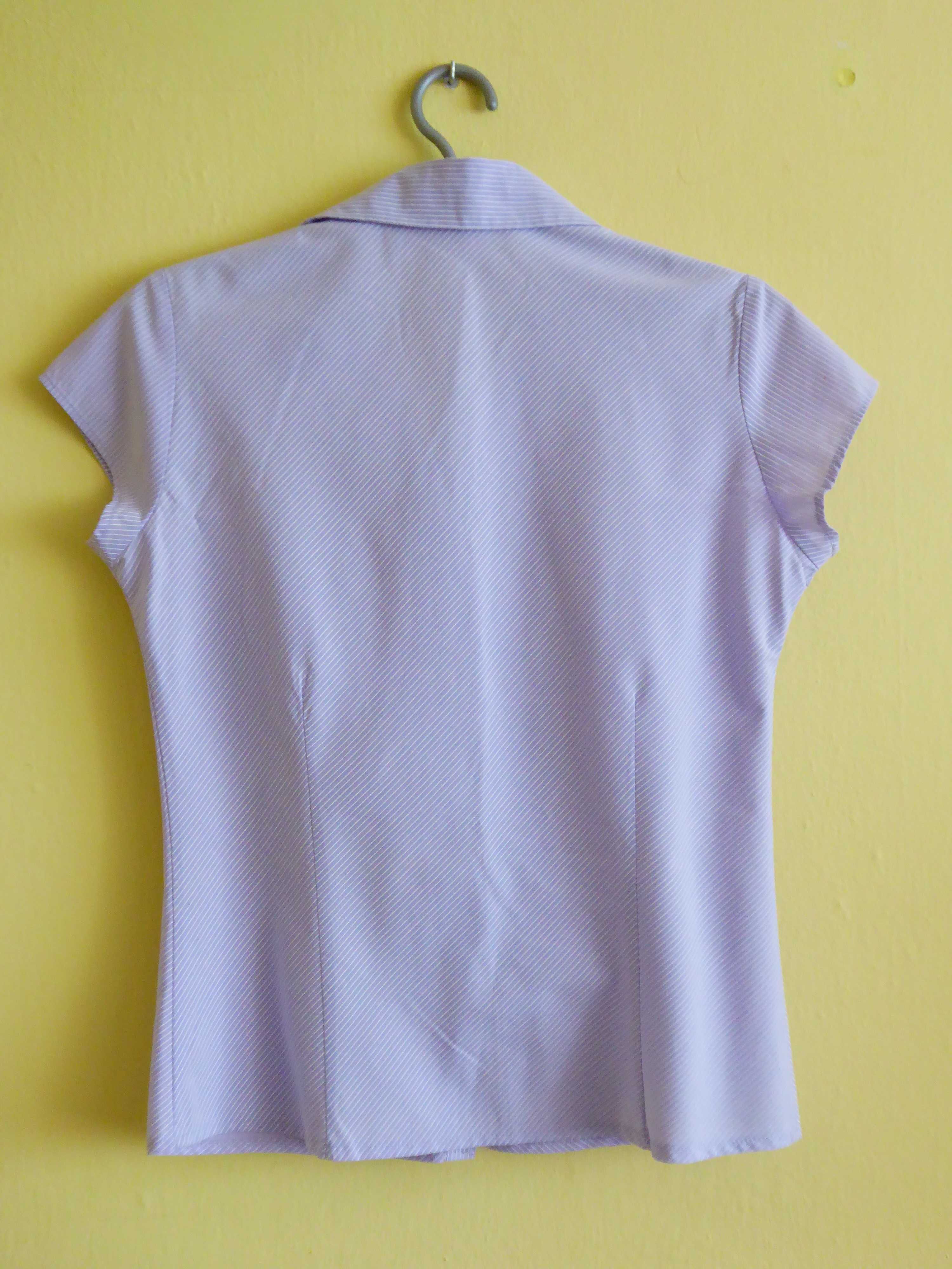 koszula krótki rękaw, drobne fioletowo-białe paseczki, rozmiar 10