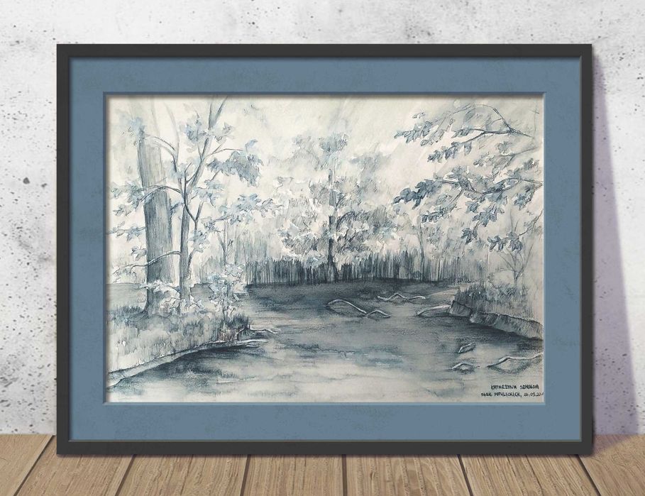 Obraz Rysunek odręczny 35 x 50 - kredka, akwarela - woda, krajobraz