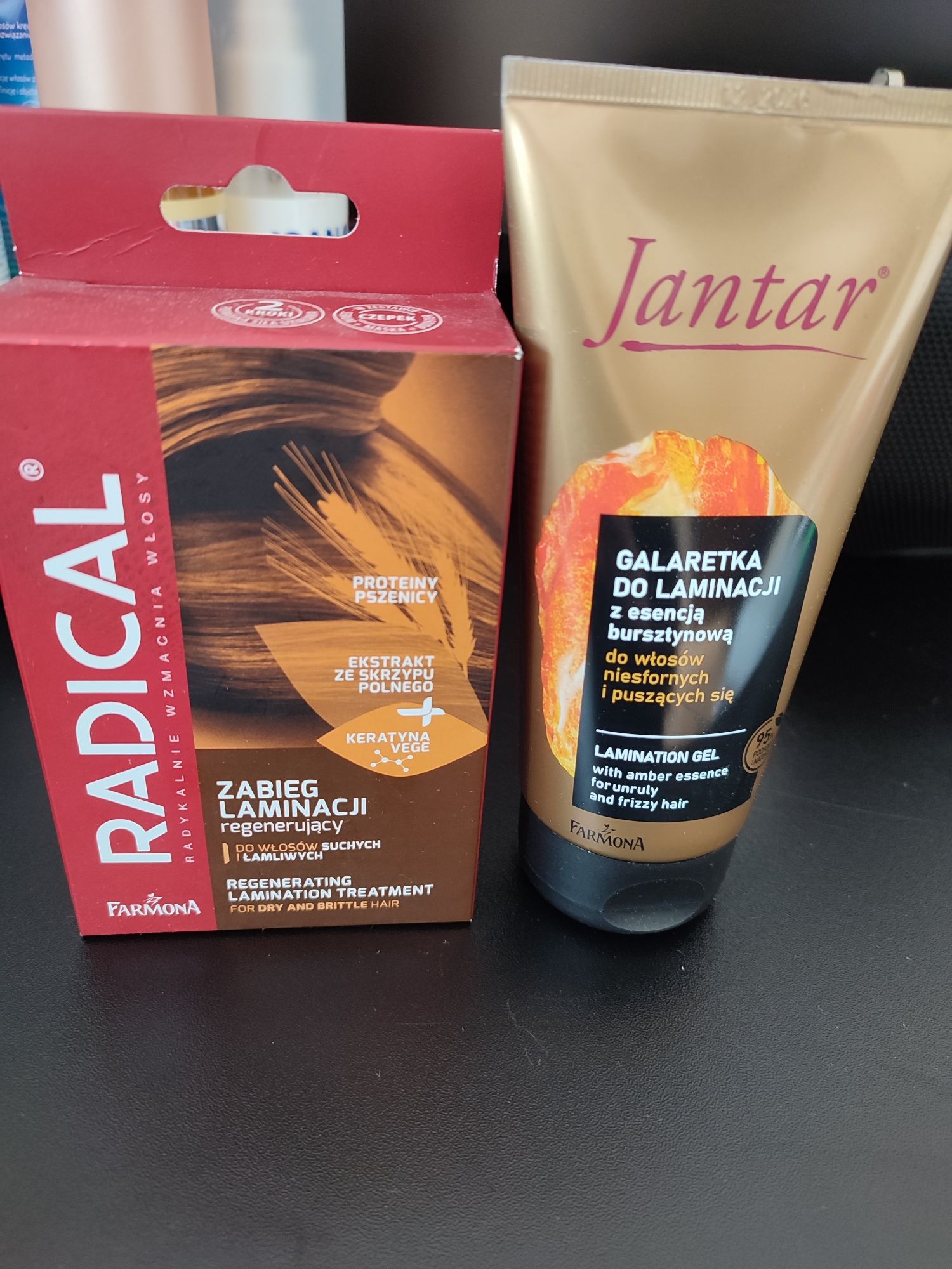 Produkty do laminacji włosów - Jantar Galaretka do laminacji i Radical