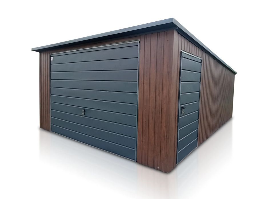 Garaż jednostanowiskowy 4x6 m Dach jednospadowy, Brama uchylna, Drewno