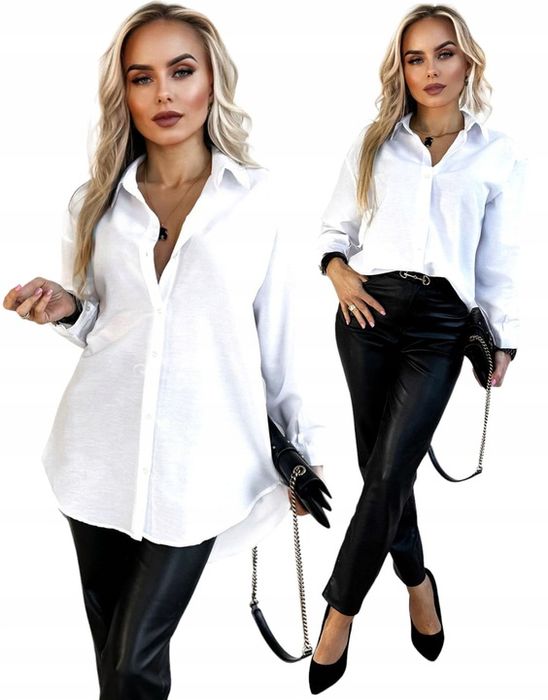 Elegancka Gładka Koszula Damska Stylowa Modna Oversize Guziki
