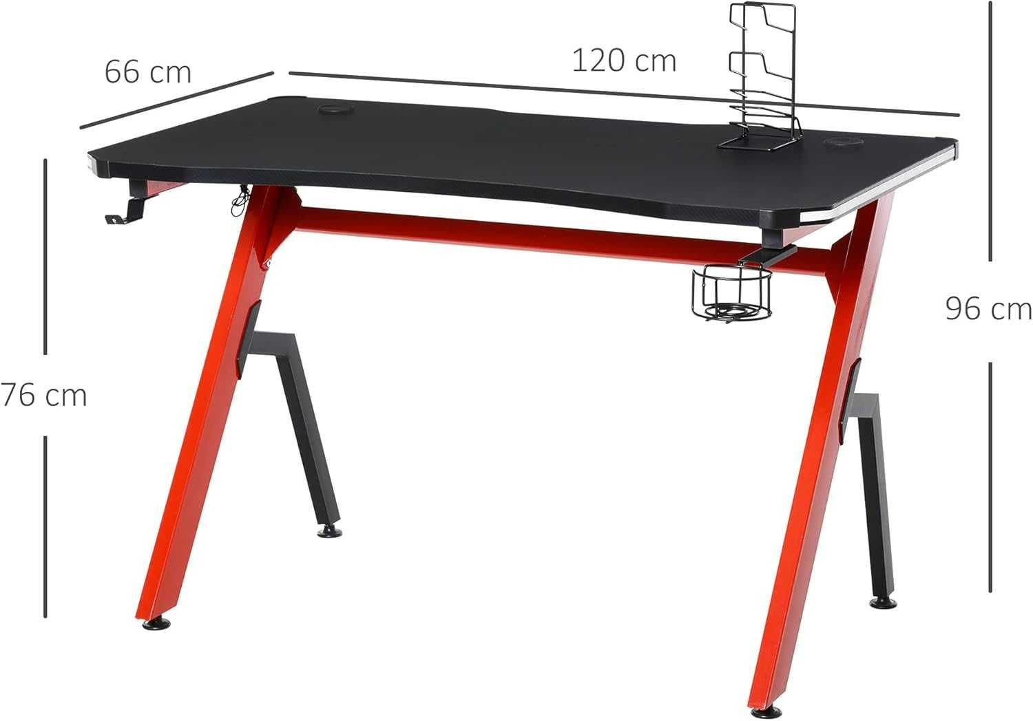 Mesa de gaming ergonómica 120x66  com LED suporte comandos porta-copos
