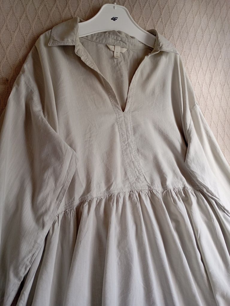H&M L-XXL zwiewna owersizowa sukienka bawełniana szałwiowa zieleń
