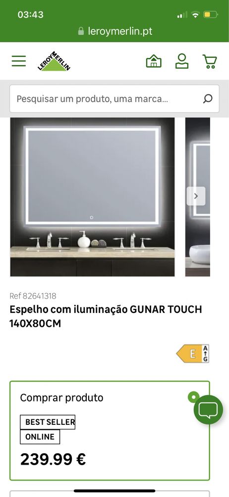 Espelho WC com iluminação Gunar touch 140x80cm (partido)