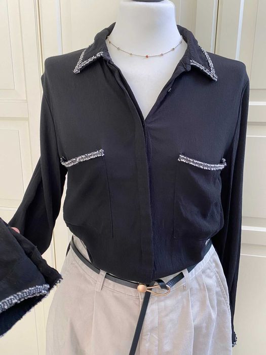 Czarna koszula Zara 100 % wiskoza elegancka jesień capsule wardrobe