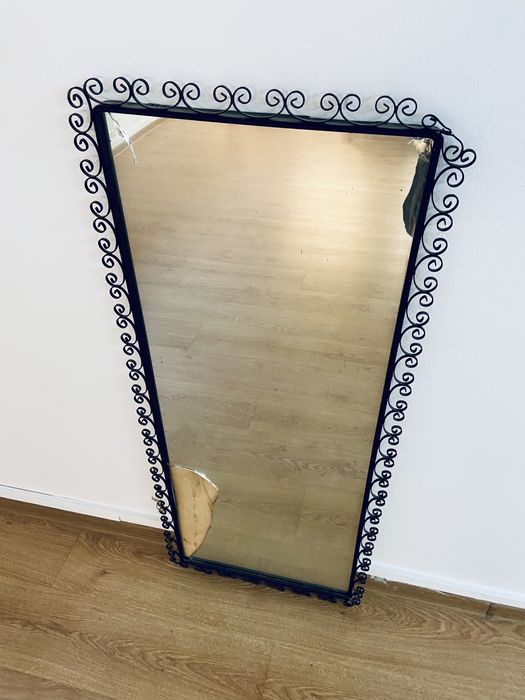 Lustro RAMA metalowa vintage PRL 117 x 50 cm czarna loft