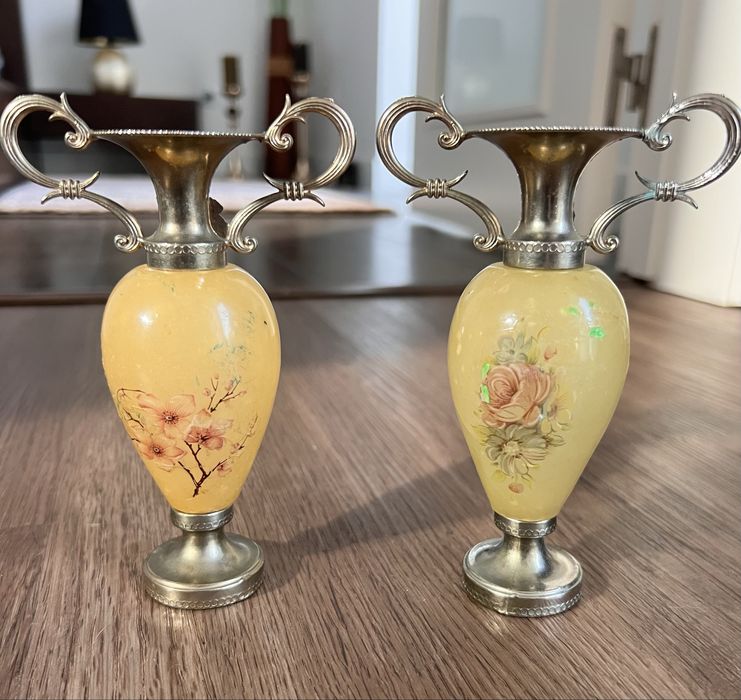 2 X Anforas Alabastro pintadas á mão.