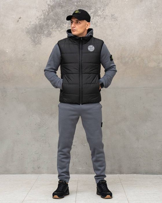 Костюм Зимовий спортивний STONE ISLAND Grey! Тринитка з Начосом! Зима!