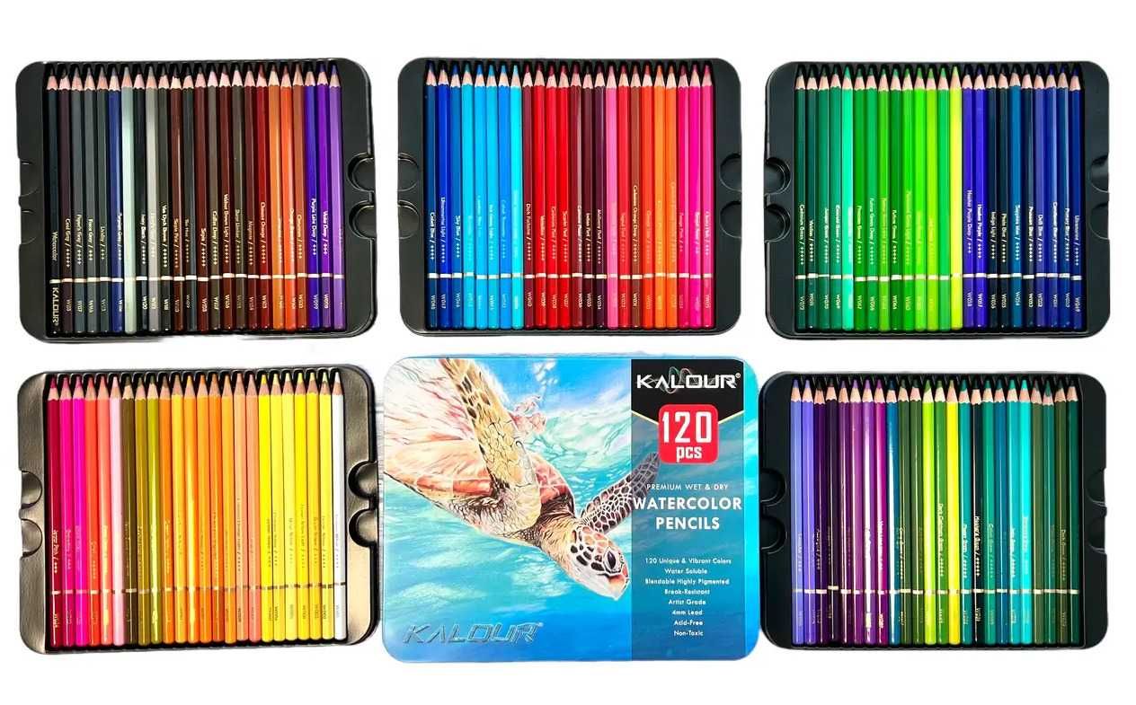 Кольорові акварельні олівці 120 кольорів у металевому пеналі