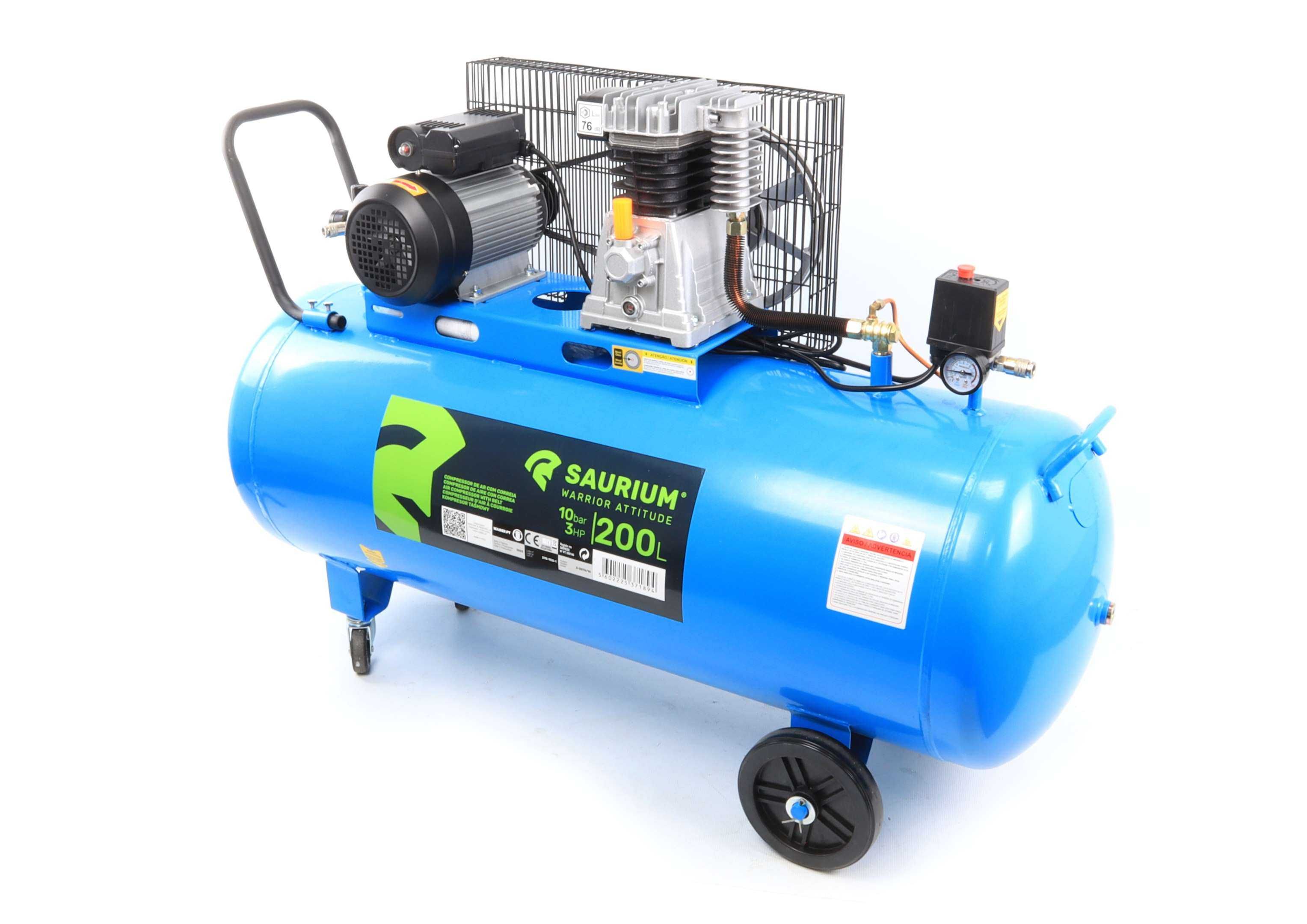 Compressor de Ar Correia, 200L, 3hp, 10Bar 400 L/min