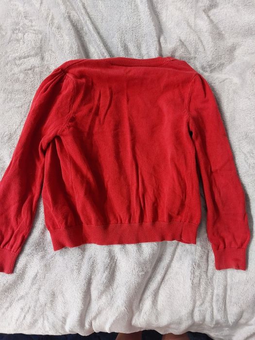 Czerwony rozpinany sweterek dla dziewczynki, rozmiar 110/116, firmy Sm