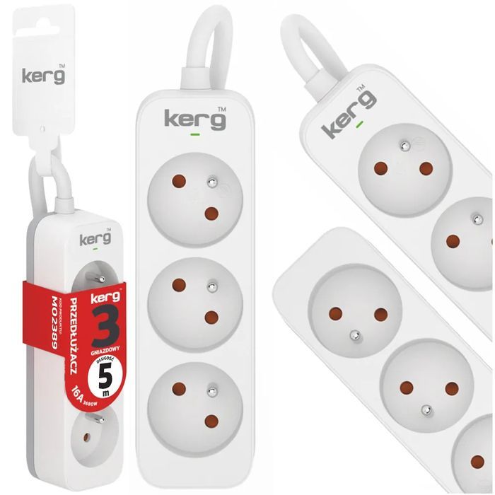 Przedłużacz Kerg 3 gniazda z uziemieniem 5m 16A M02389