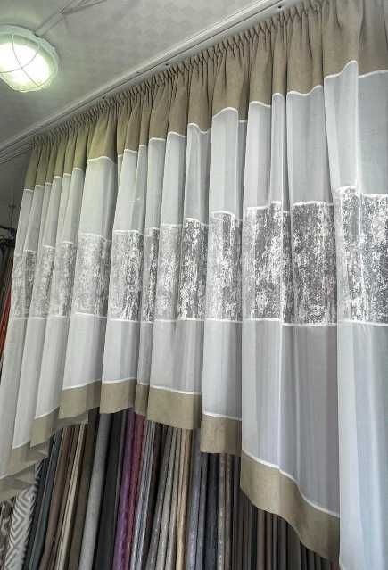 фіранка арочна тюль для кухні пошита на тасьмі