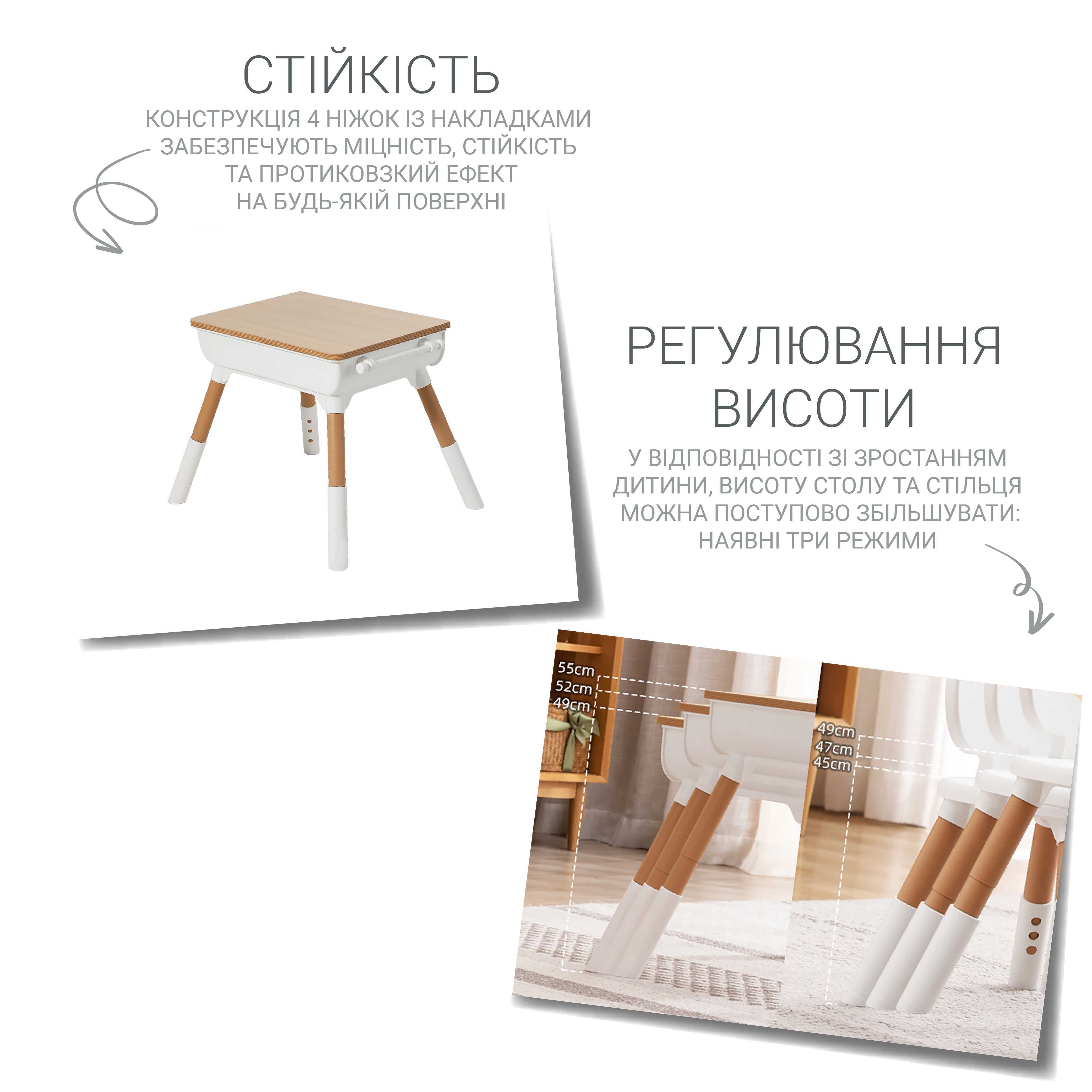 Дитячий багатофункціональний столик Мультивуд 3 в 1 та стілець POPPET