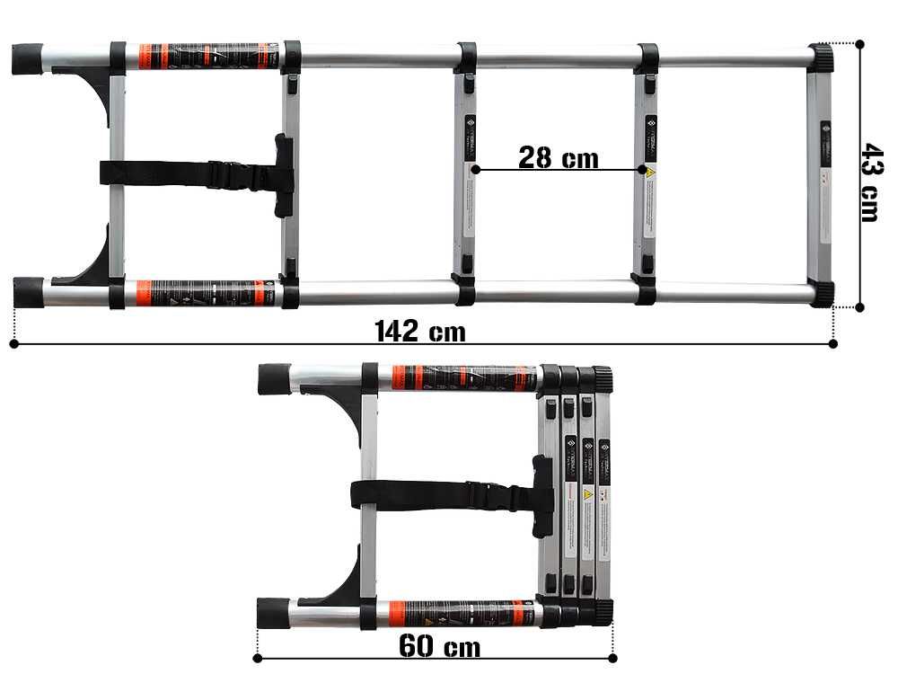 DRABINA TELESKOPOWA składana ALUMINIOWA krótka mała 5 szczebli 140 cm