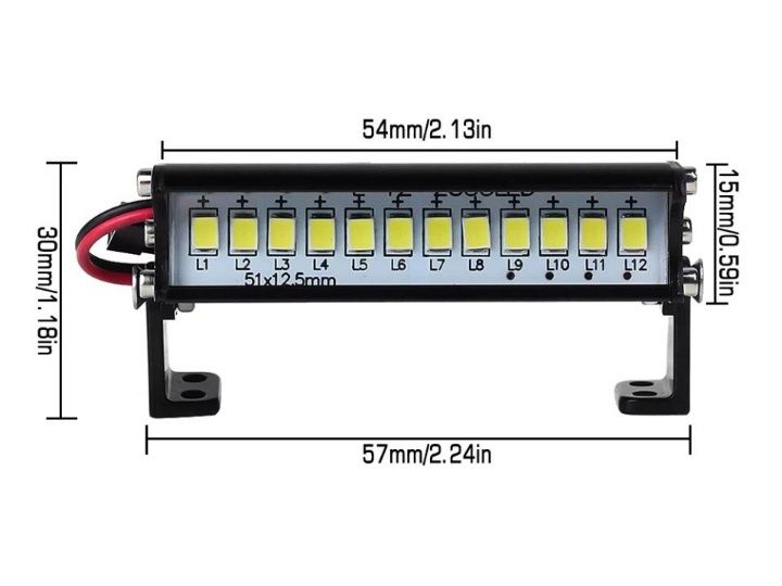 Listwa LED bar Lightbar oświetlenie rc 55mm 1:10 1:12 1:16 SCX TRX MST