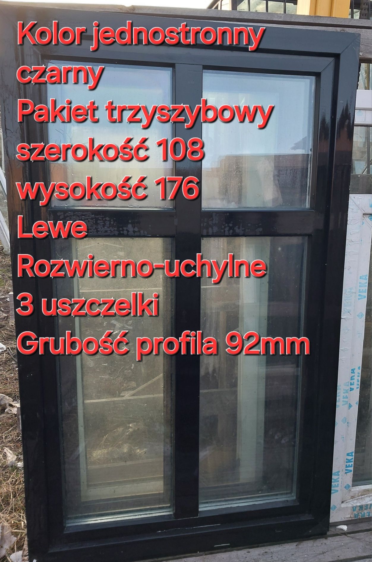 Okno z krzyżem 108x176 Czarny 3 szyby 3 uszczelki ciepła ramka-50 % 3