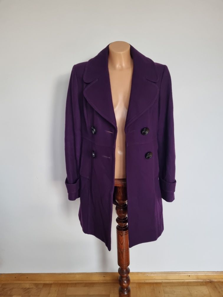 Fioletowy wełniany płaszcz damski rozmiar 38