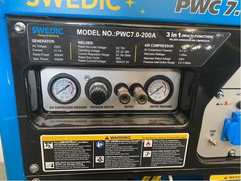 GENERATOR jednofazowy 5,5 kW benzynowy + Sprężarka + Spawarka 200A