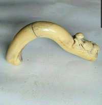 German or Austrian carved color ivory walking stick Heidelberg style