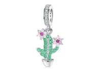 Srebrna Przywieszka Charms Zielony Kaktus Cactus Charm194