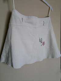 NOWA Spódnica bawełniana kremowa kwiaty S M mini rozkloszowana zwiewna