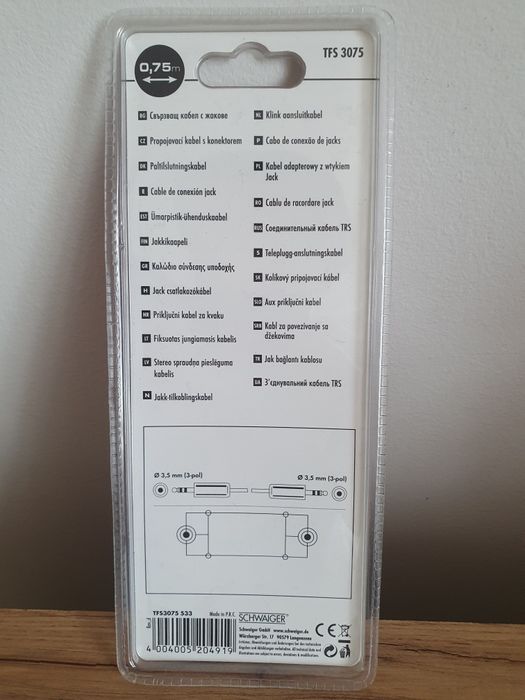 Kabel Aux Audio Mini Jack 3.5mm przewód stero 0.75m