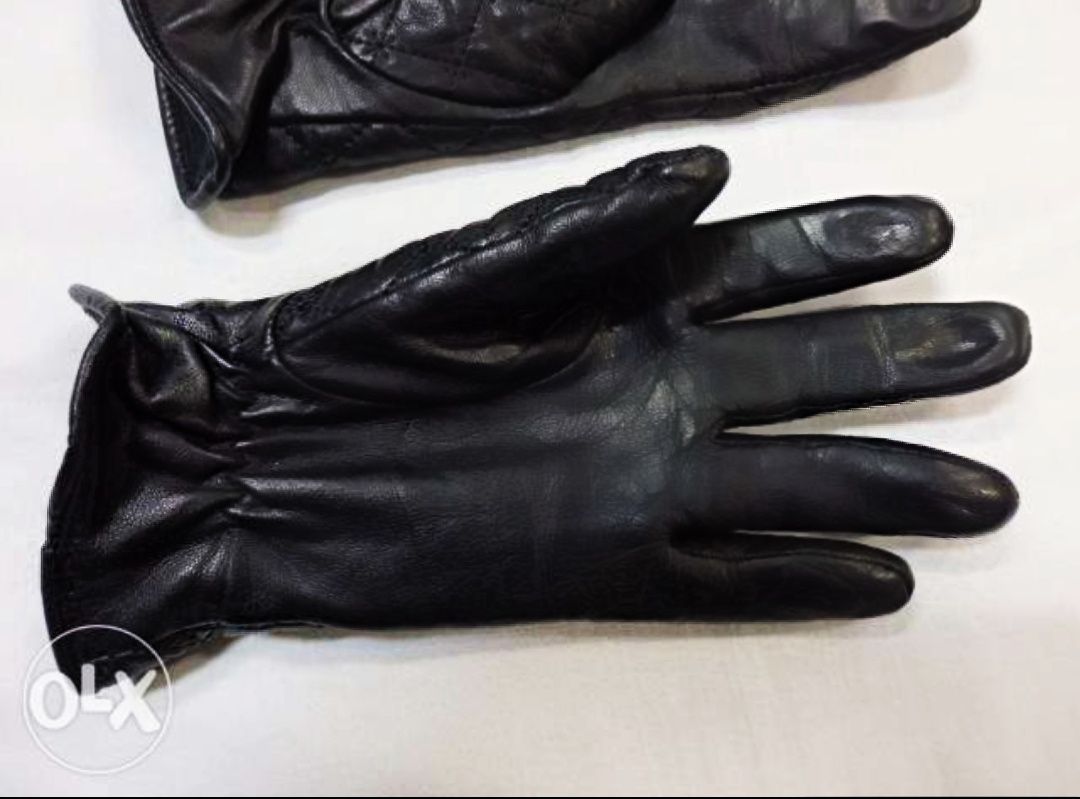 Rękawiczki Damskie Skórzane Pikowane Czarne