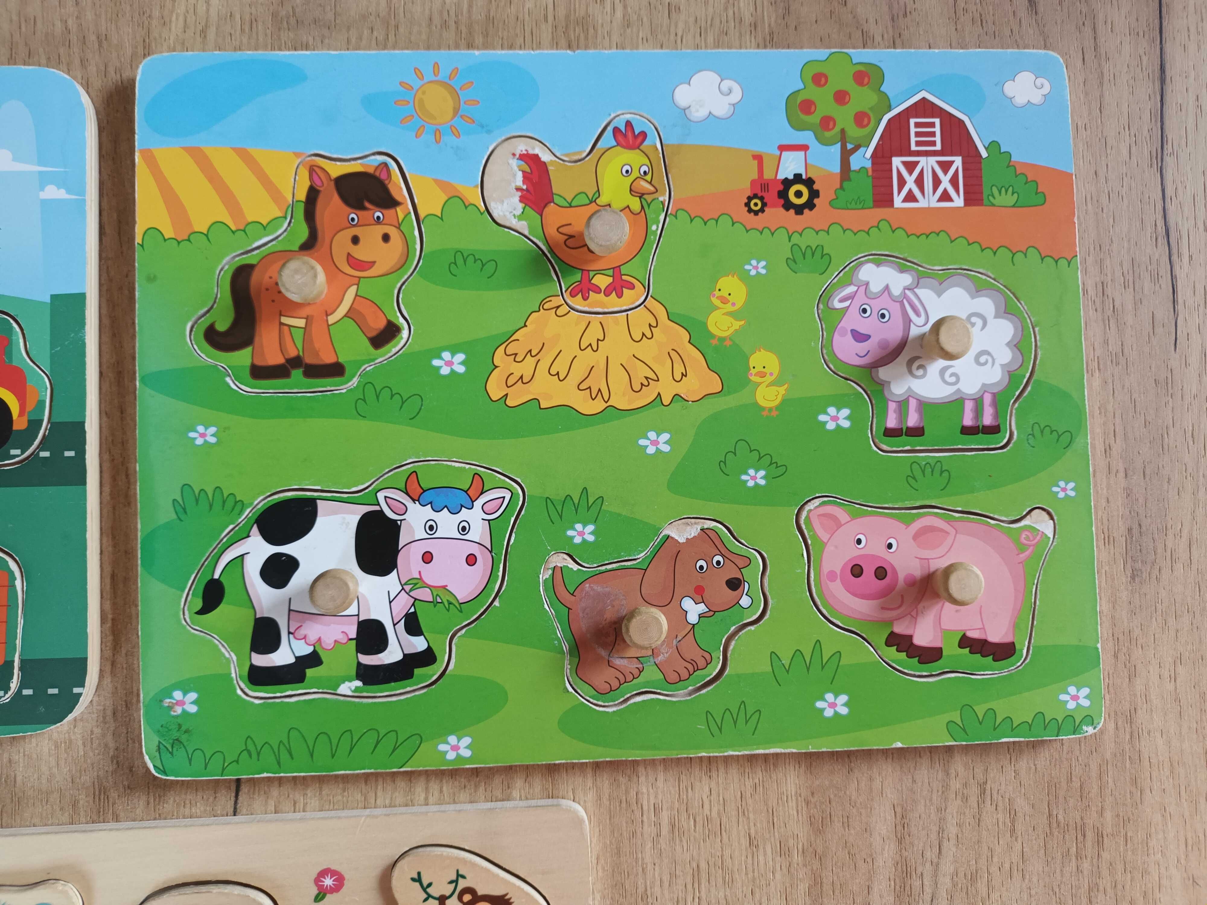 3 zestawy klocki edukacyjne drewniana układanka