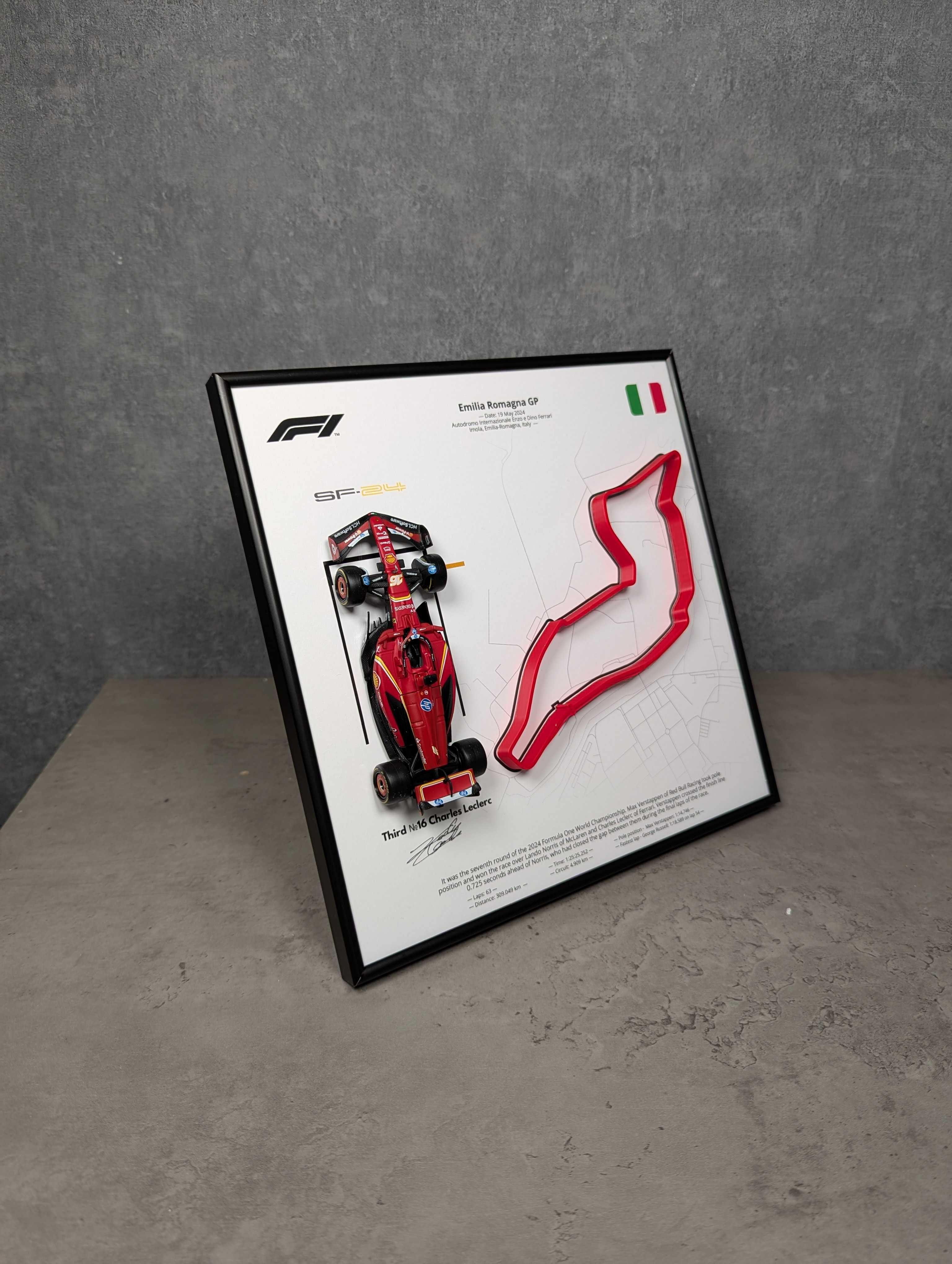 Рамка 2в1 з F1 Ferrari SF24 і 3D траса Imola 2024 #16 Charles Leclerc