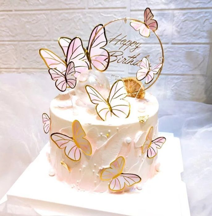 Ozdoba dekoracja na tort motylki róż i złoto urodziny