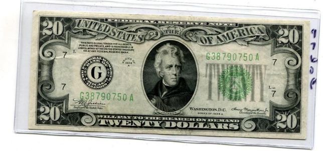 $20 долларов США 1934 A Chicago illinois Green SEAL AU 750A (63)