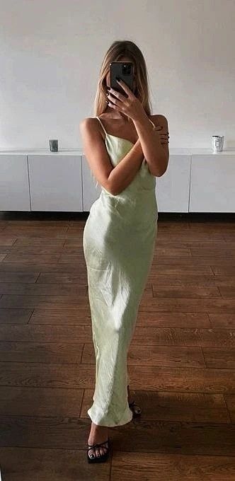 Asos Długa Sukienka Satynowa Zielona Platynowa Elegancka Wieczorowa