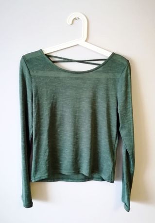 Zielony krótki sweterek H&M dekolt plecy