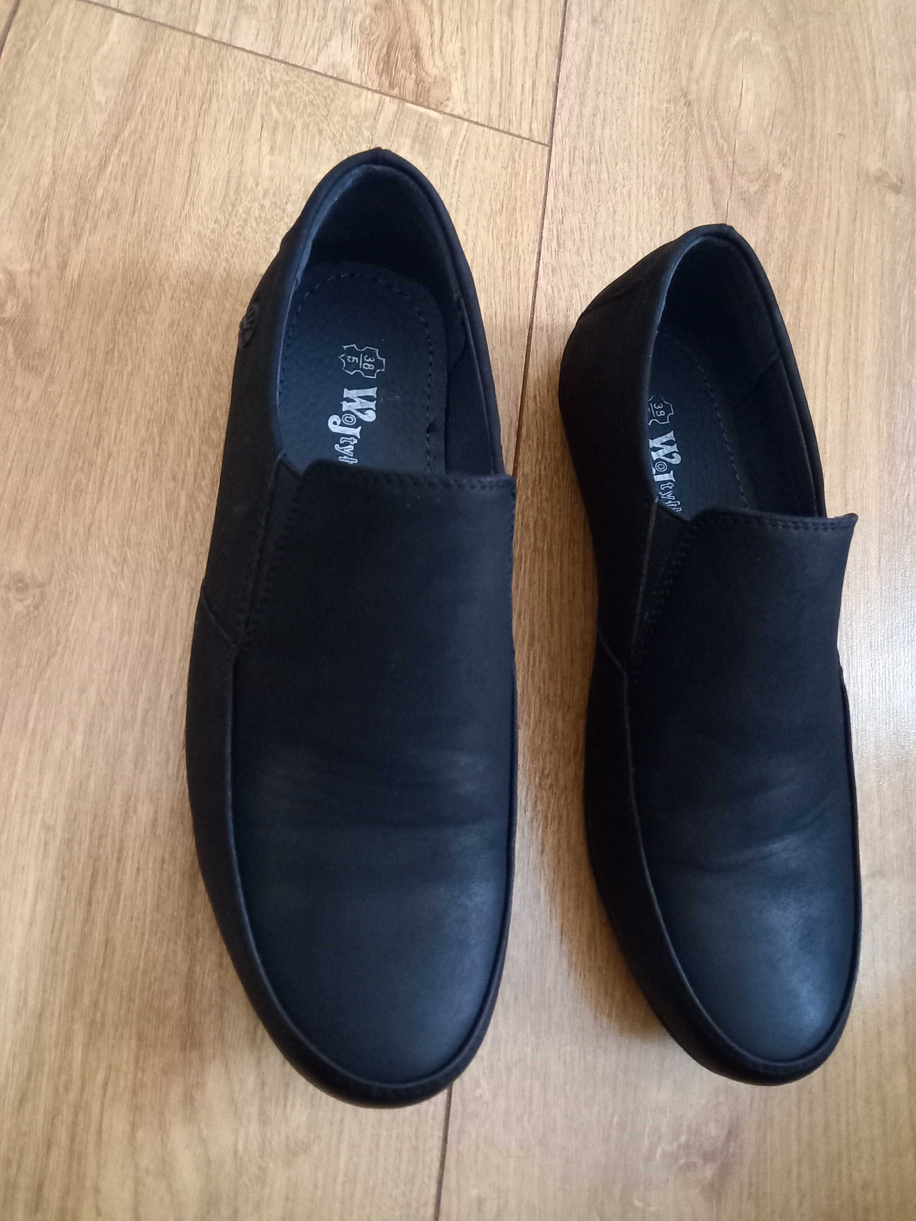 Czarne, eleganckie buty wizytowe, mokasyny Wojtyłko rozm 38