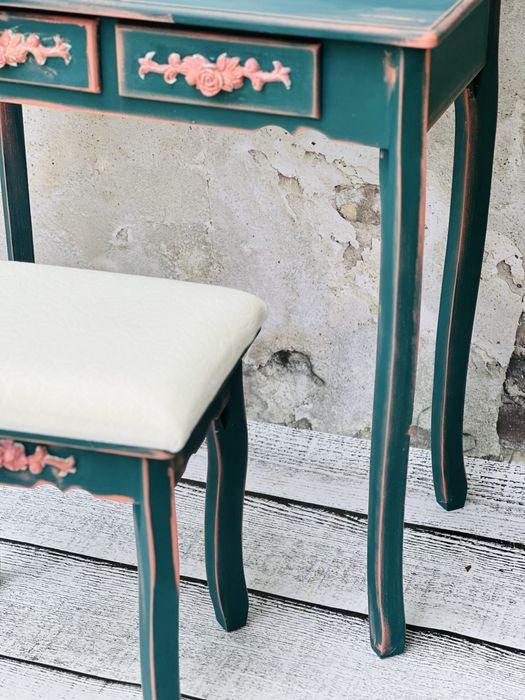 Toaletka z lusterkiem, zielona, GRATIS stołek