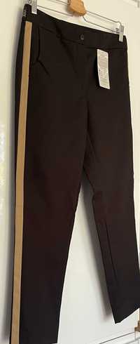 Nowe polskie spodnie Malecka czarne, beżowy lampas, cygaretki 40