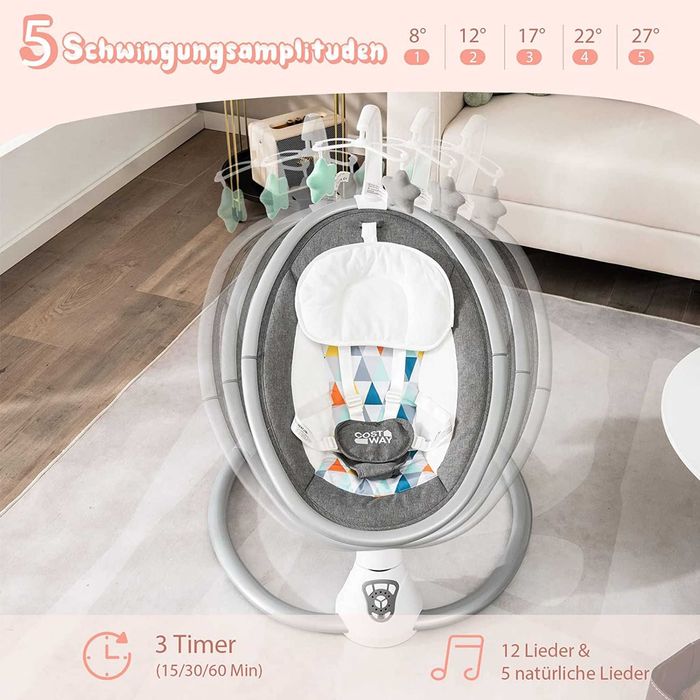 Elektryczny bujaczek dla niemowląt z 5 poziomami bujania, timer