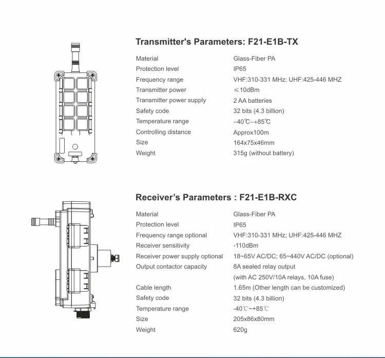 Пульт управления кран-балкой, тельфером  F21-E1B 220B  два передатчика