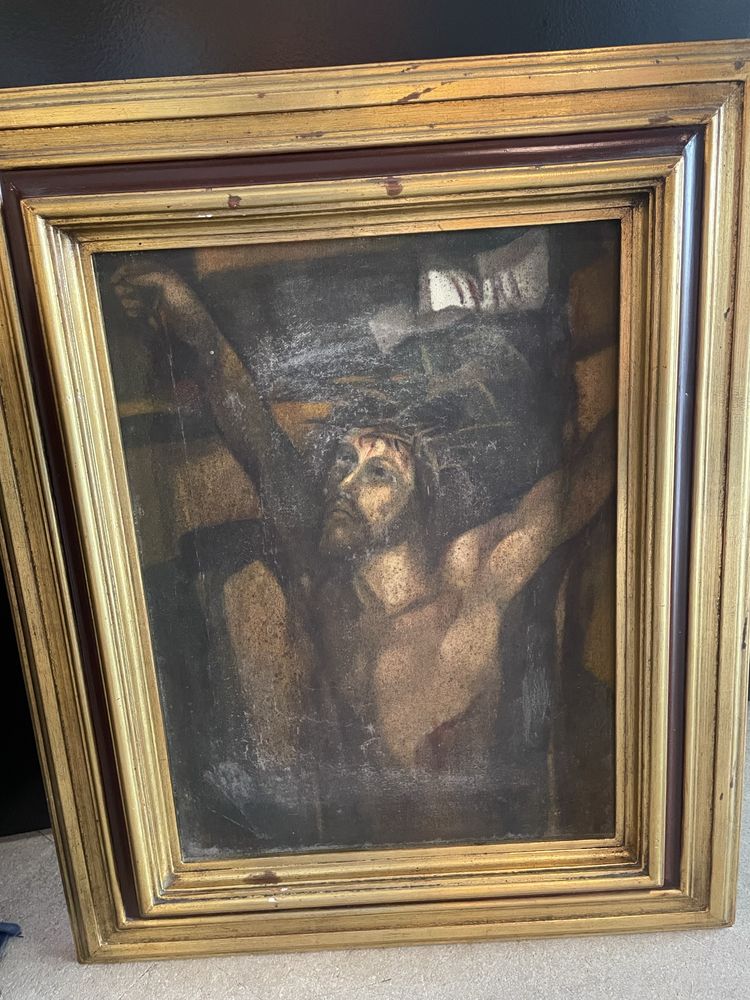 Quqdro de jesus cristo co moldura em madeira dourada